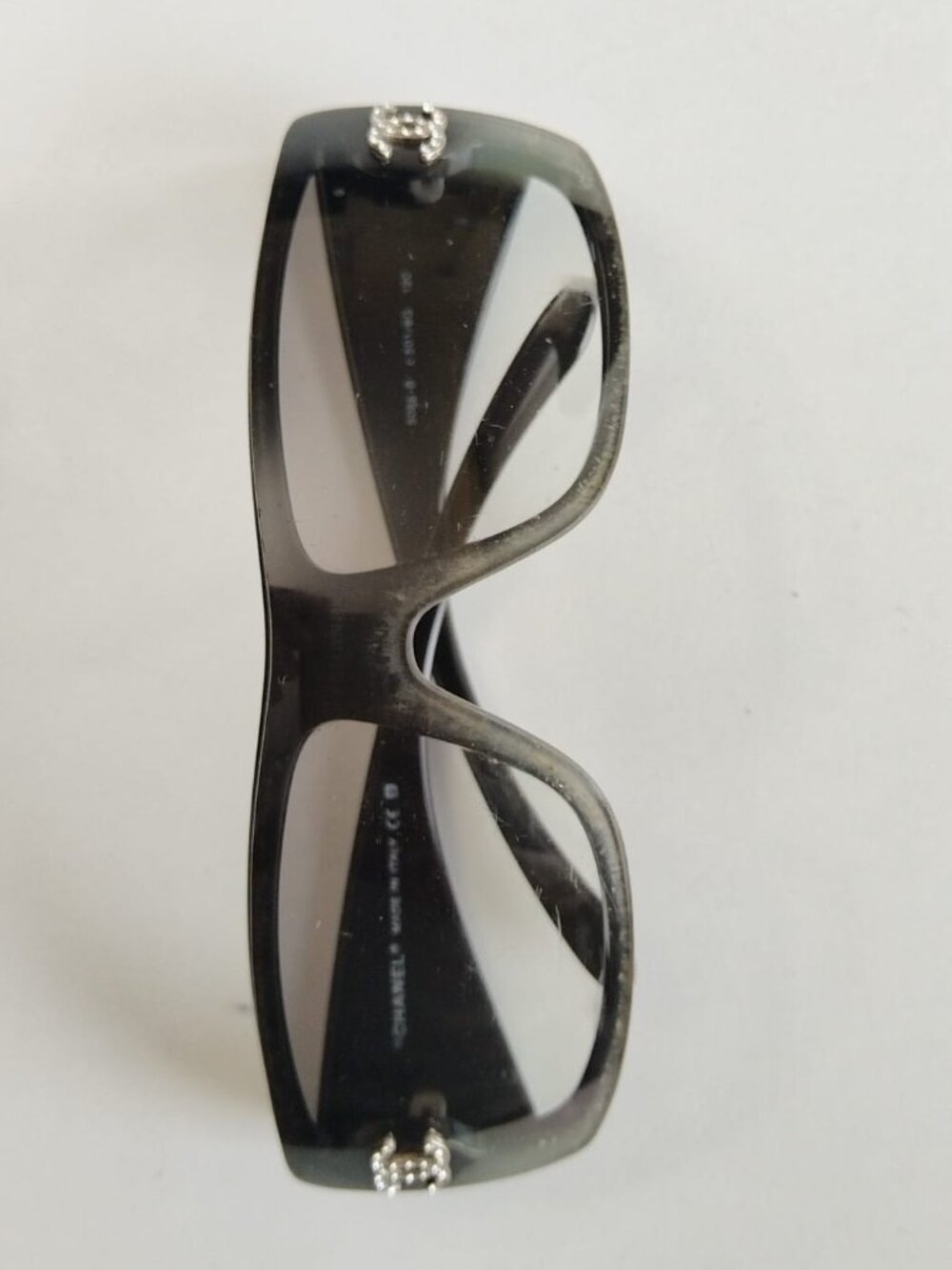 Vintage Chanel 5086-B Rhinestone CC Logo Wrap Sunglasses Black c.501/8G Y2K Ital